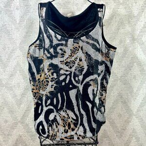Peter Nygard sequin zebra animal print tank top size 1X stretch sexy party